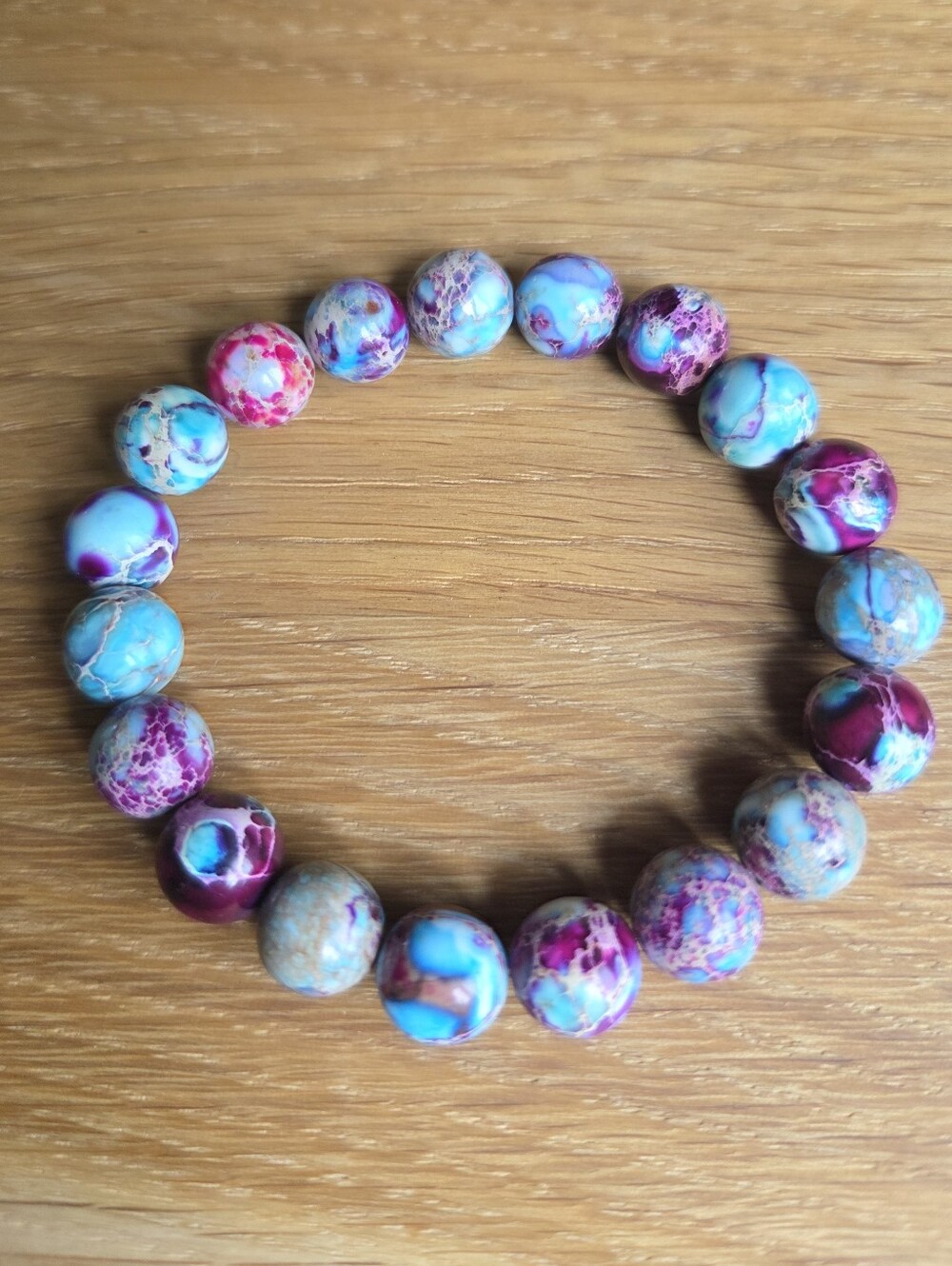 Blue & Magenta Sea Sediment Jasper Beads Stretch Bracelet - Hand Crafted - Picture 8 of 10